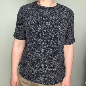 Alfred Dunner Petite Blouse Navy/Camel Sz 8